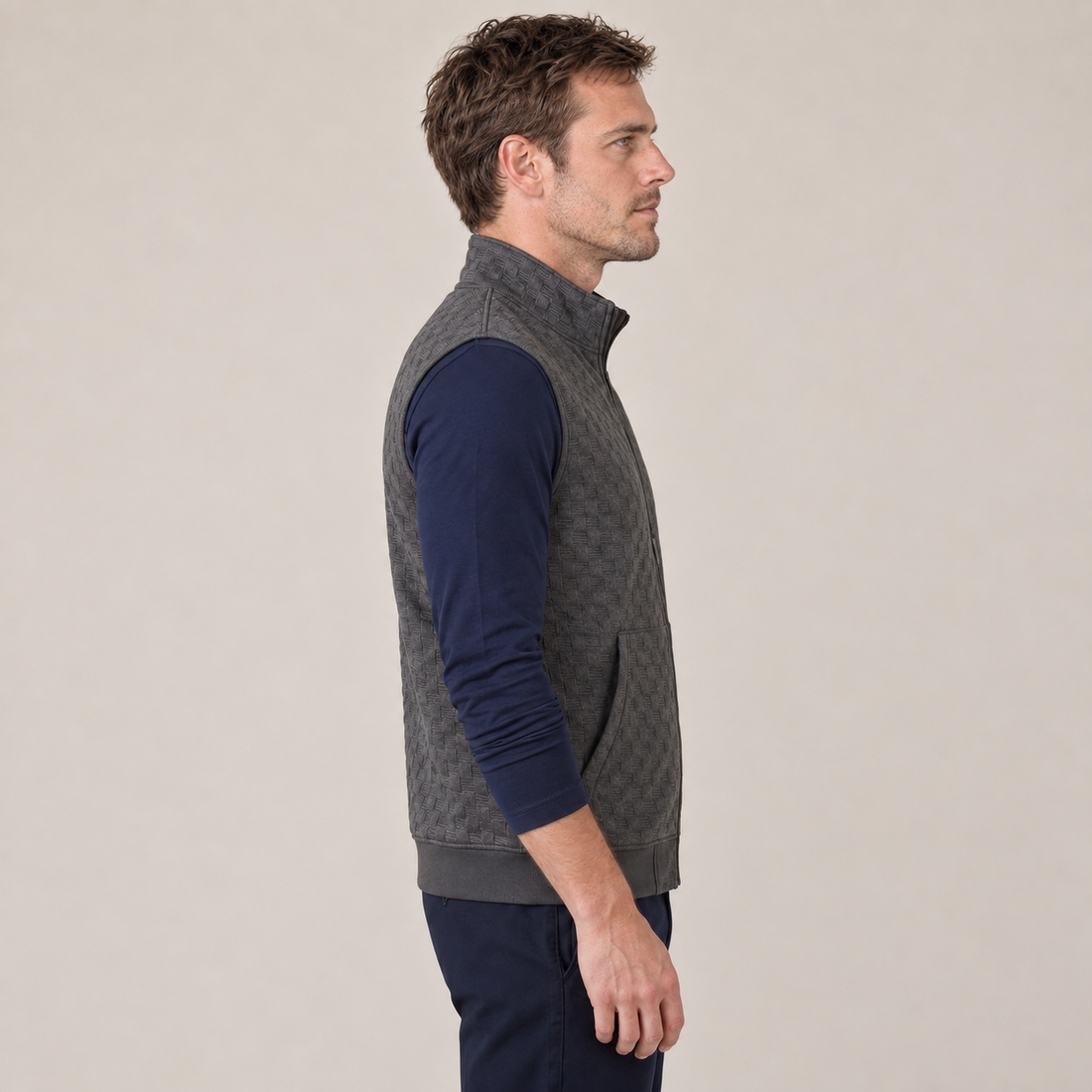 Men's Utility Zip Vest with Stand-Up Collar