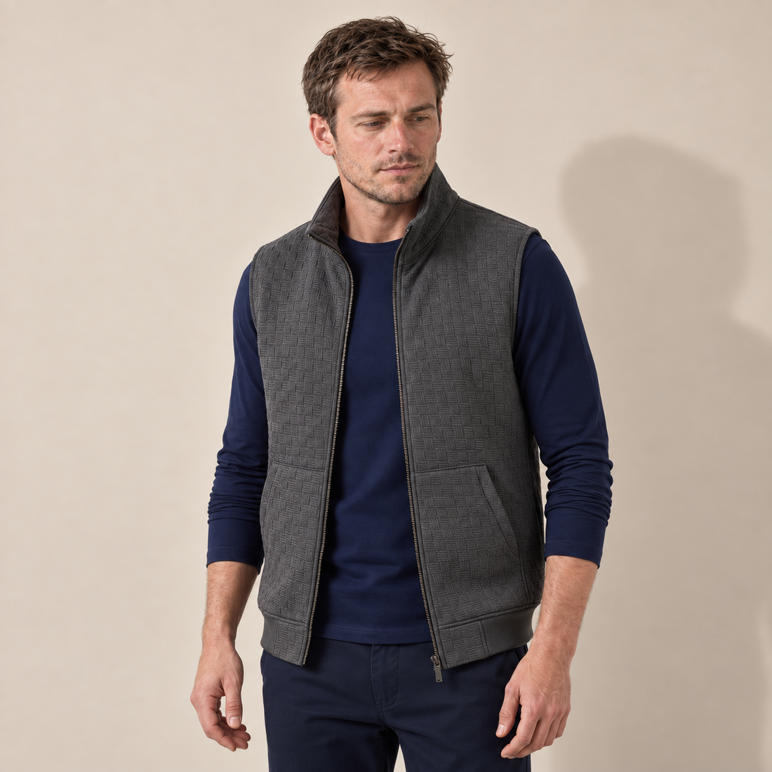 Men's Utility Zip Vest with Stand-Up Collar