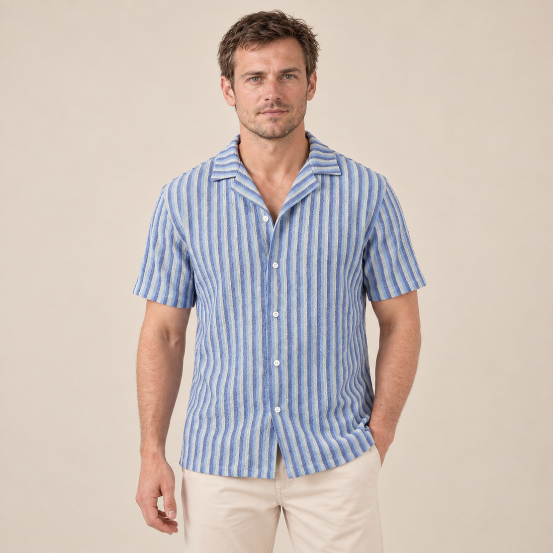 Men's Vertical Stripe Knit Resort Shirt