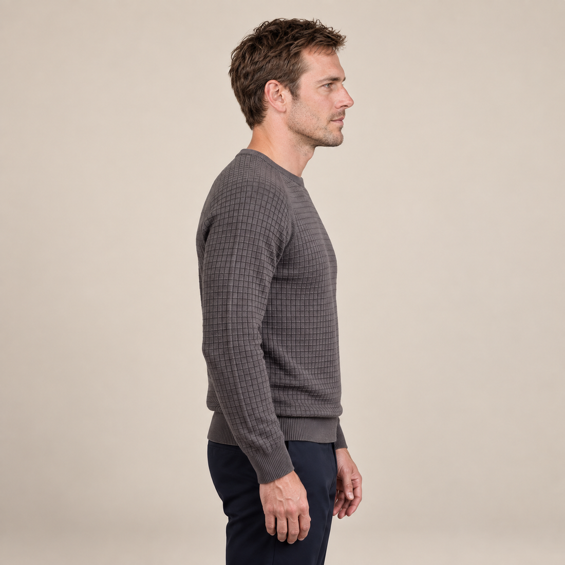 Men's Waffle Knit Crew Neck Sweater