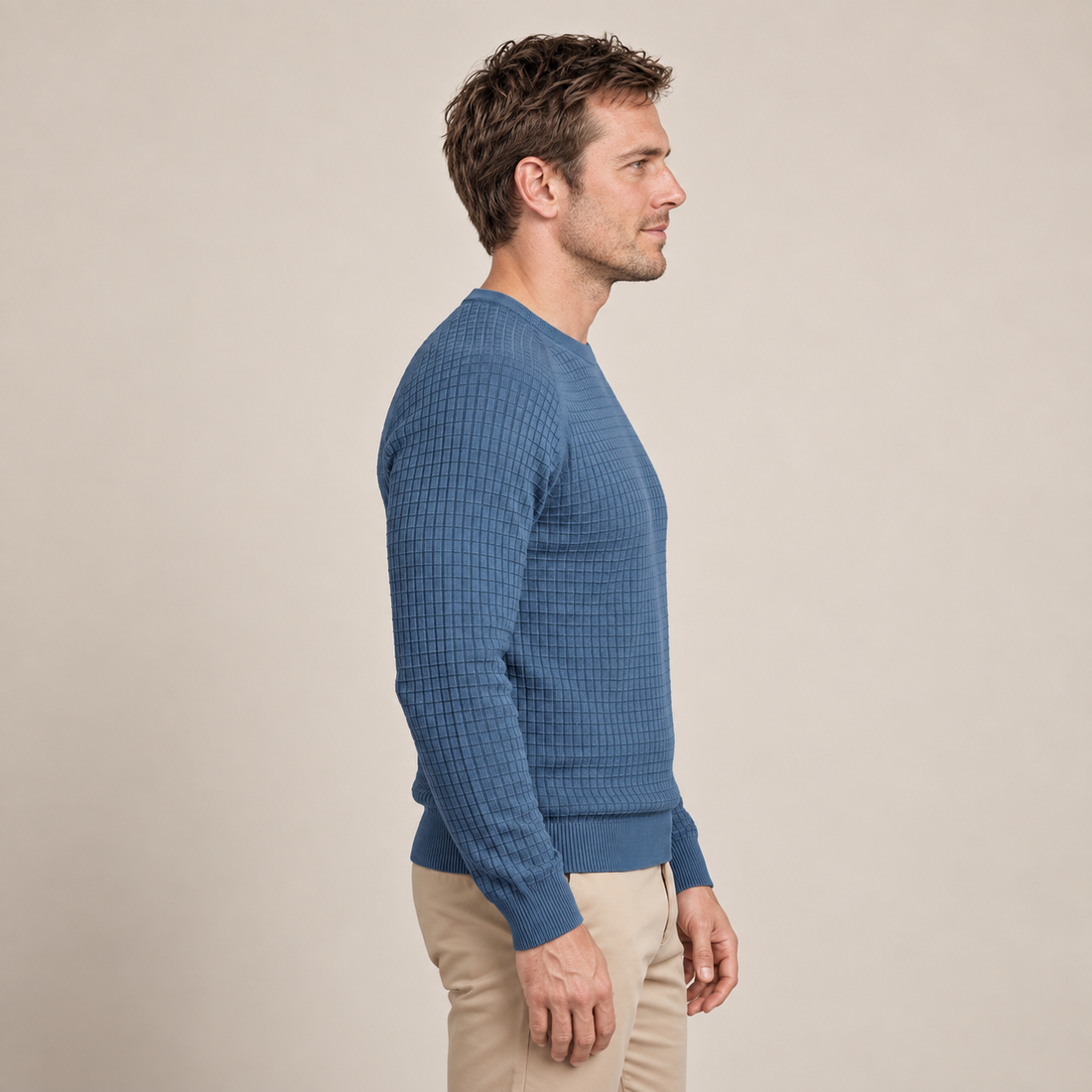 Men's Waffle Knit Crew Neck Sweater