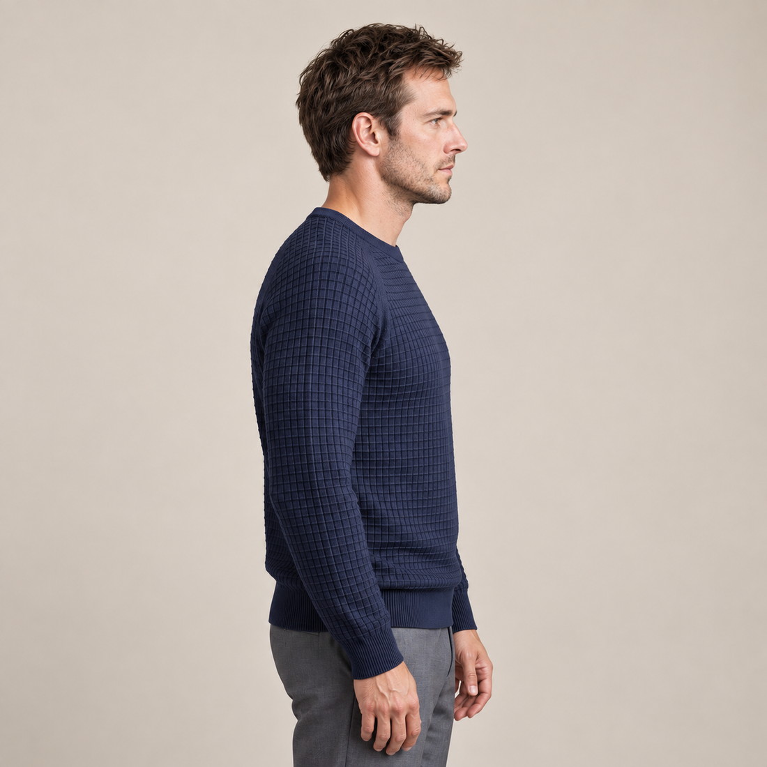 Men's Waffle Knit Crew Neck Sweater