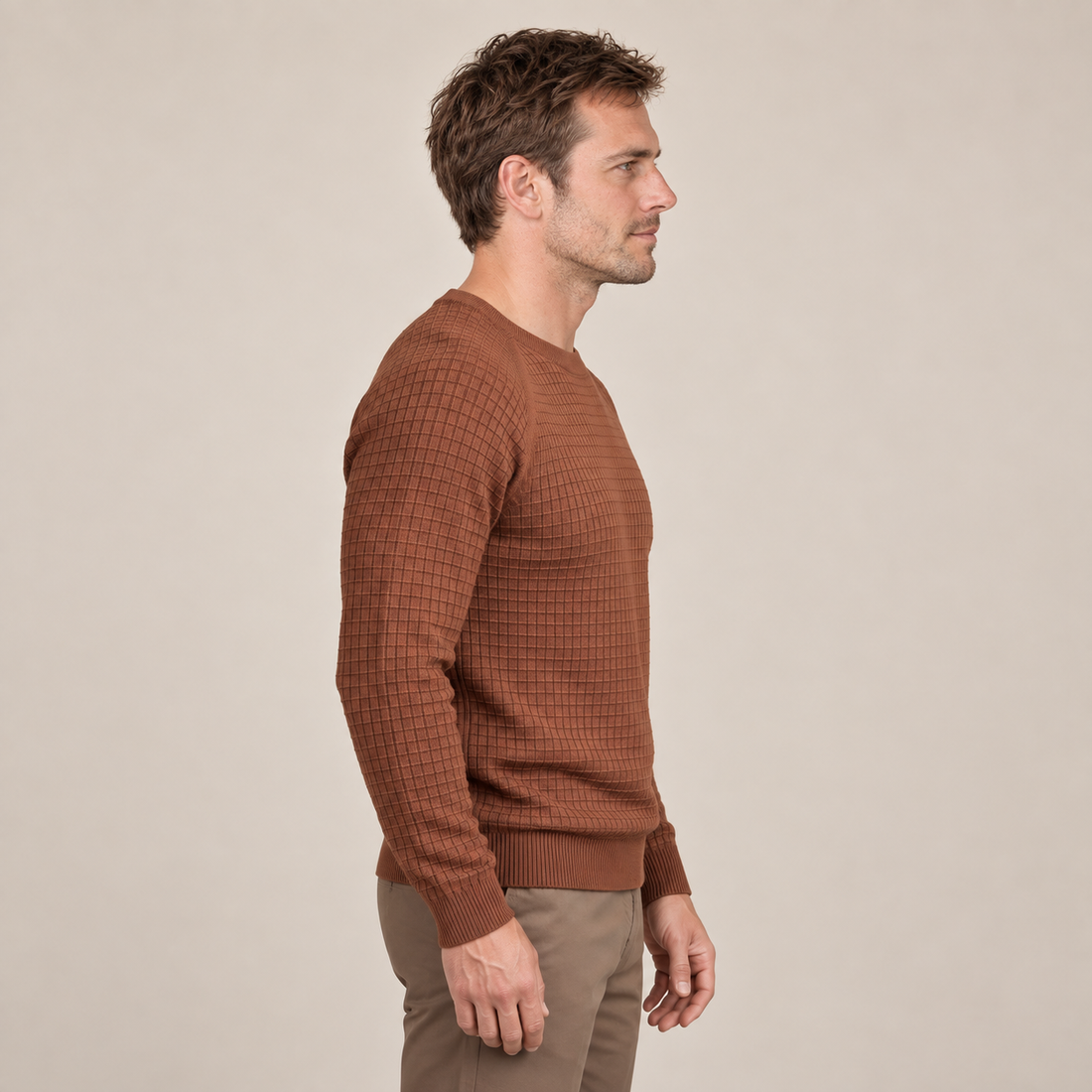 Men's Waffle Knit Crew Neck Sweater