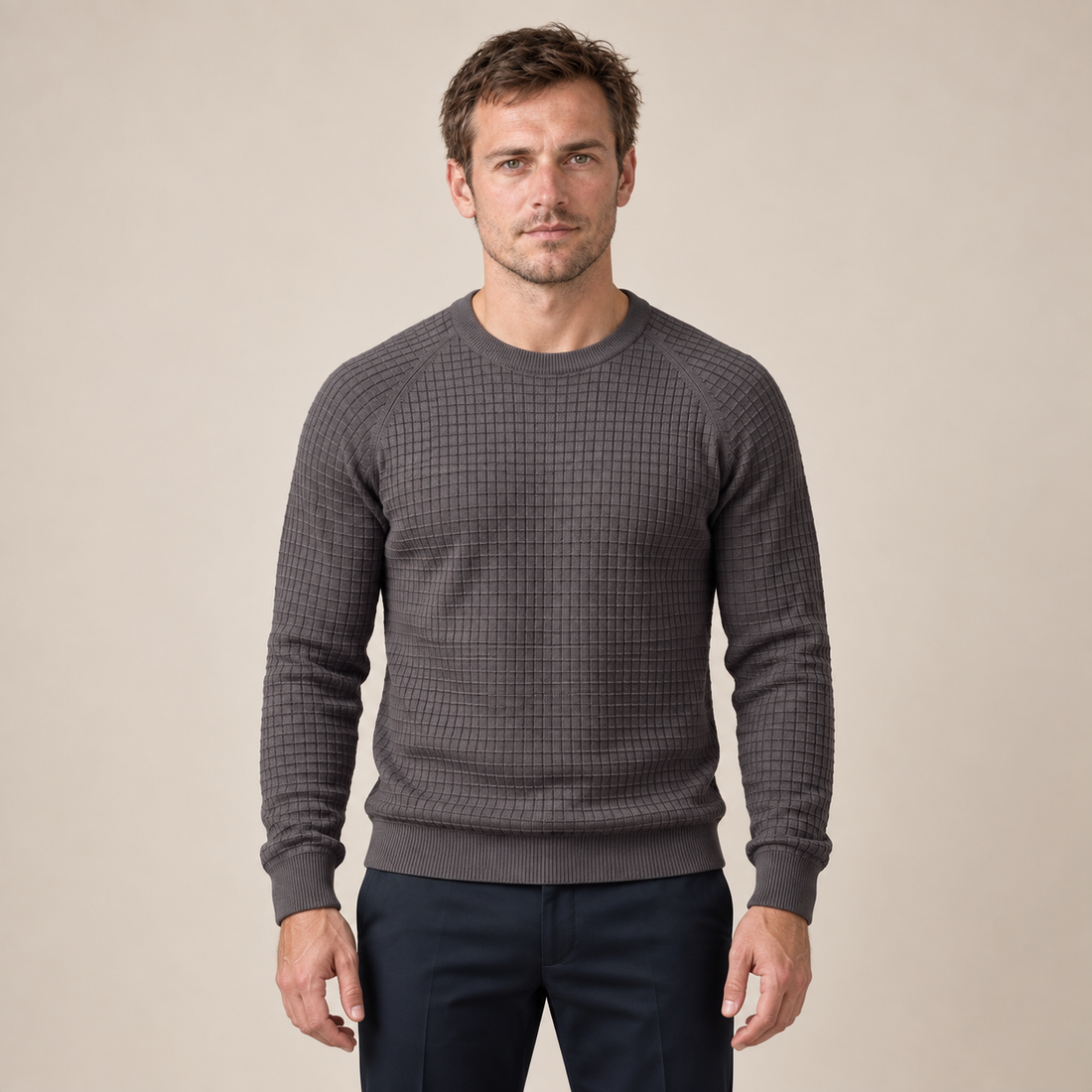 Men's Waffle Knit Crew Neck Sweater