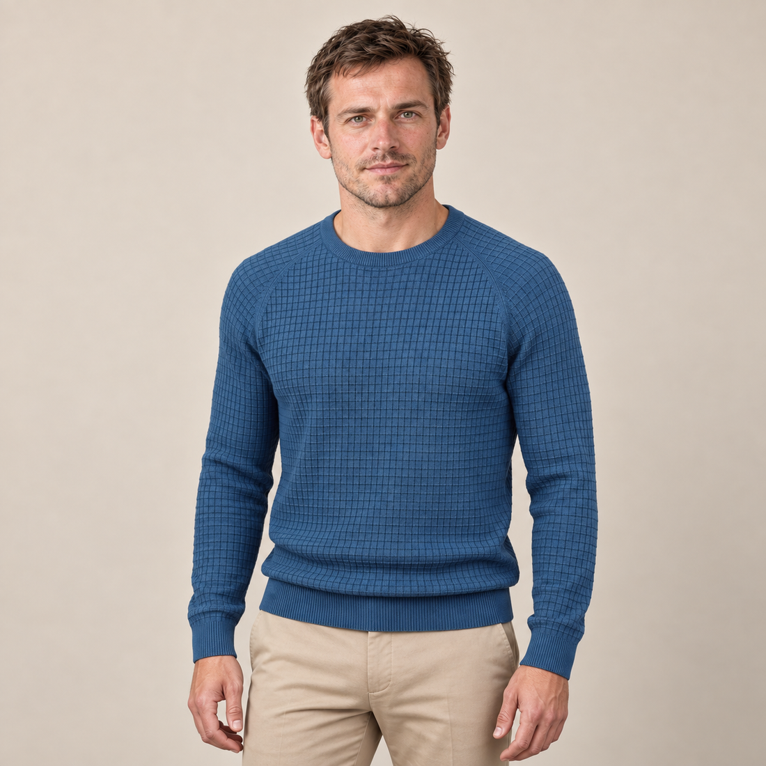 Men's Waffle Knit Crew Neck Sweater