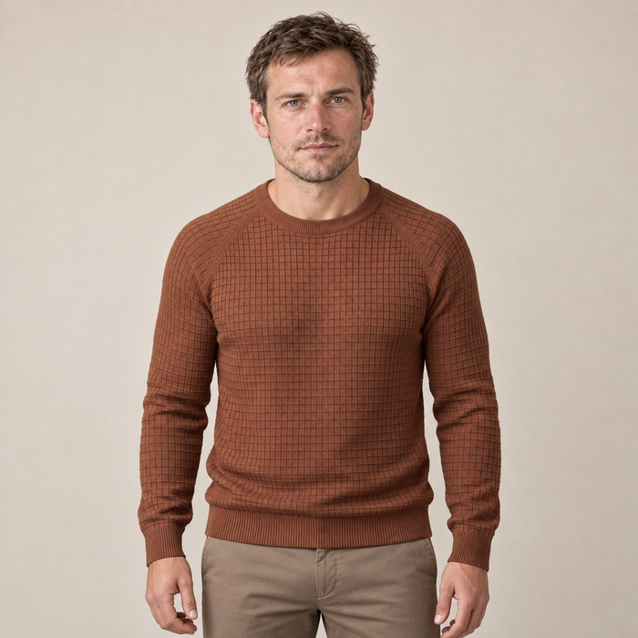Men's Waffle Knit Crew Neck Sweater