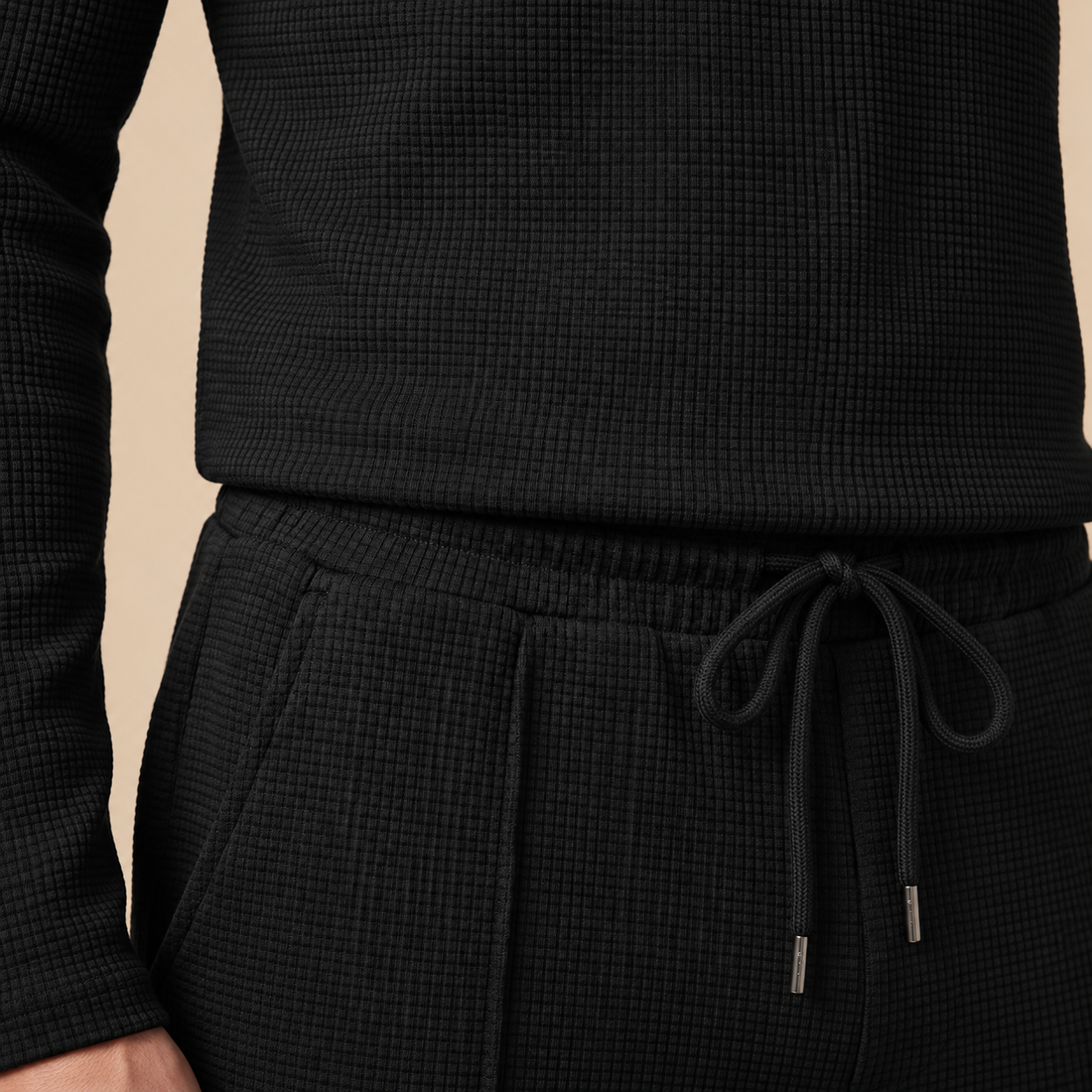 Men's Waffle Knit Quarter-Zip Tracksuit Set