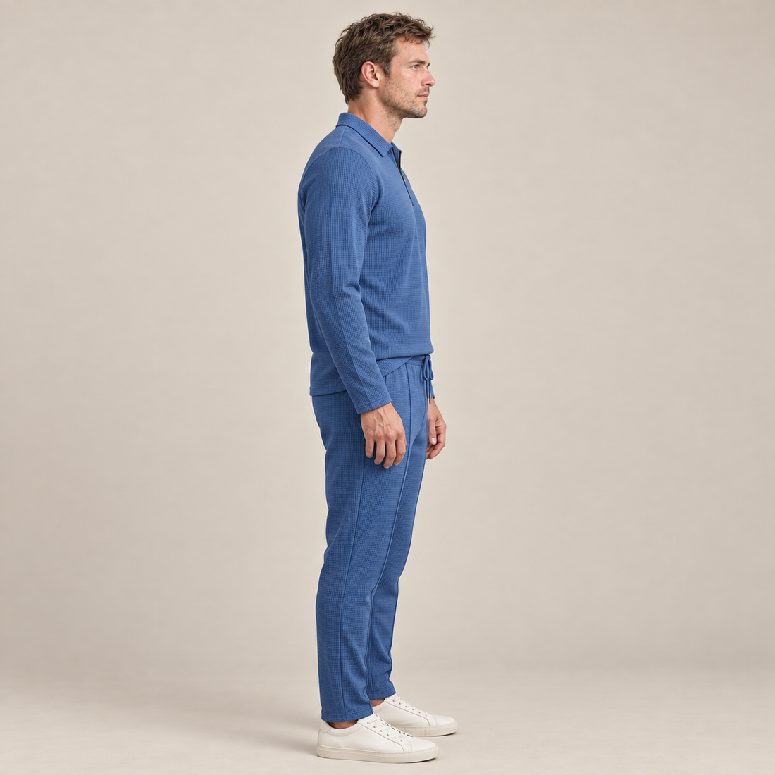 Men's Waffle Knit Quarter-Zip Tracksuit Set