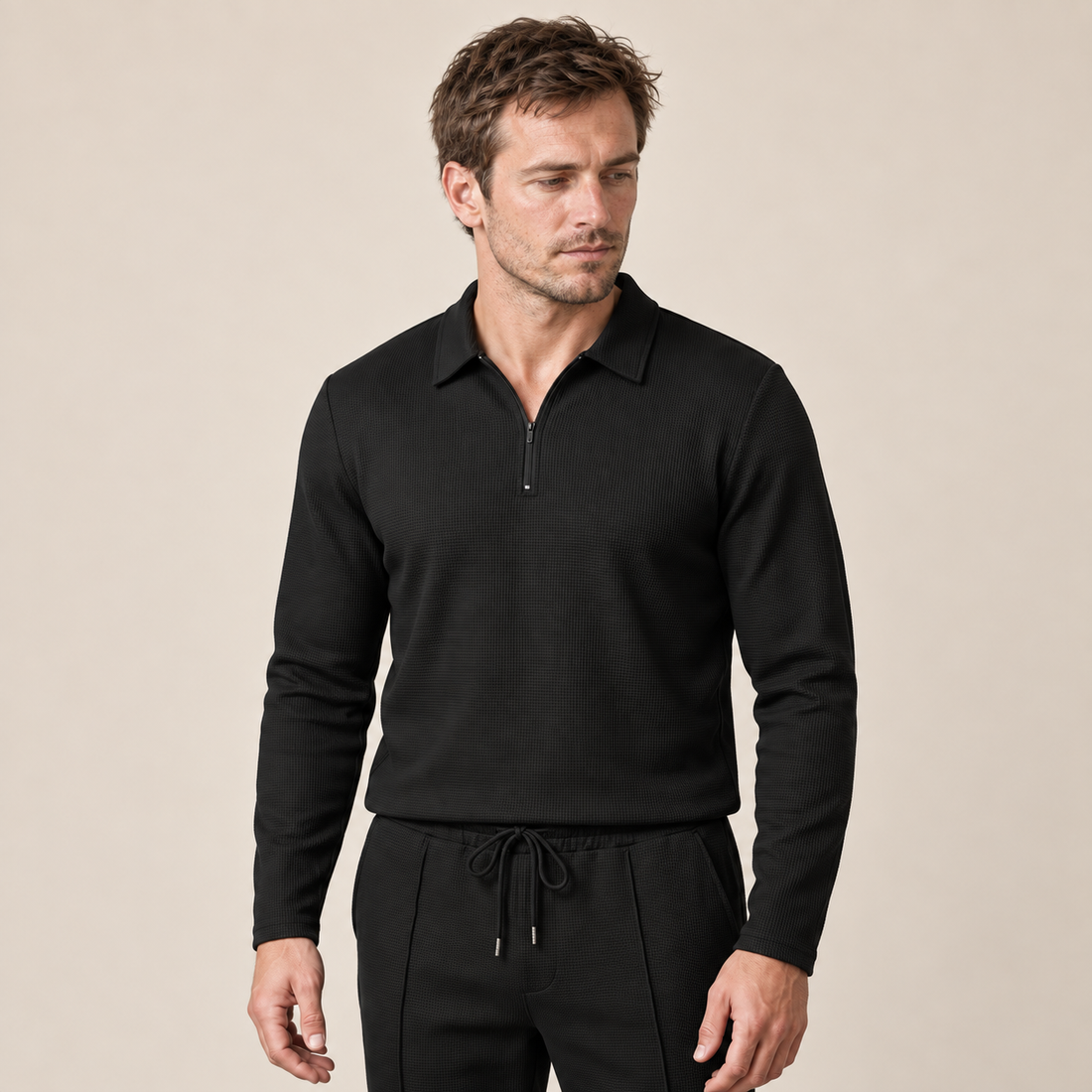 Men's Waffle Knit Quarter-Zip Tracksuit Set