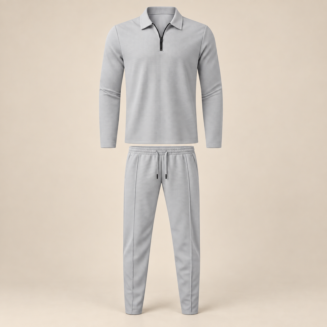 Men's Waffle Knit Quarter-Zip Tracksuit Set