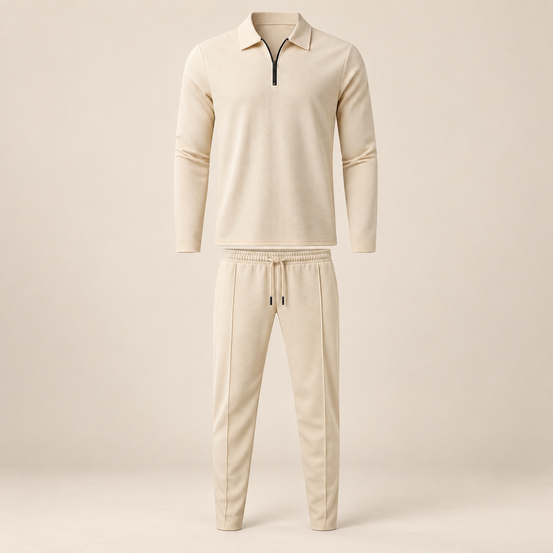 Men's Waffle Knit Quarter-Zip Tracksuit Set
