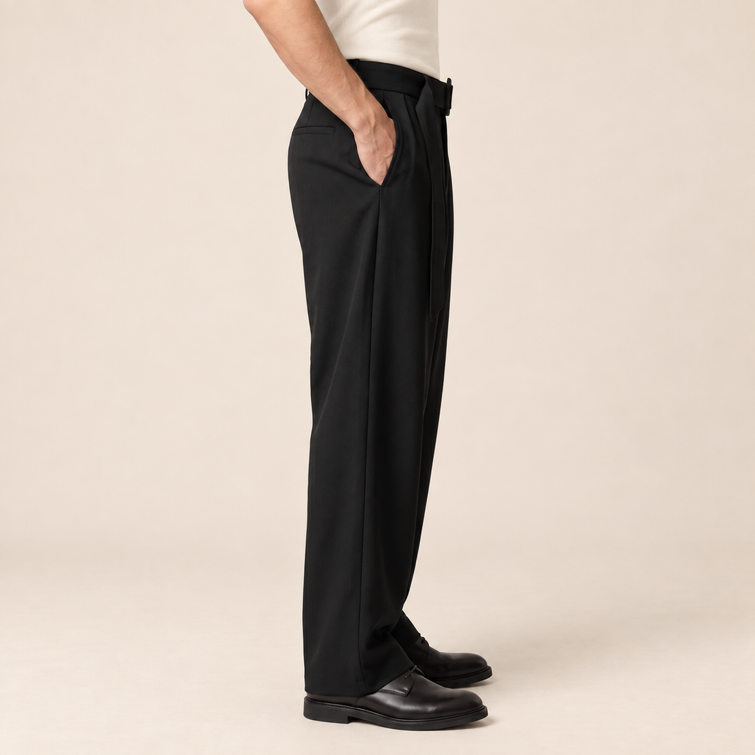 Men's Wide-Leg Belted Tailored Trousers