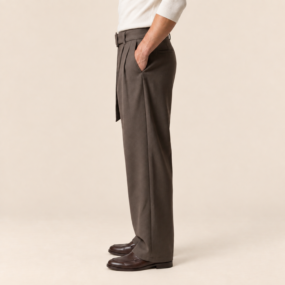 Men's Wide-Leg Belted Tailored Trousers