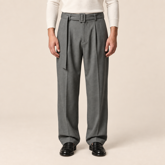 Men's Wide-Leg Belted Tailored Trousers