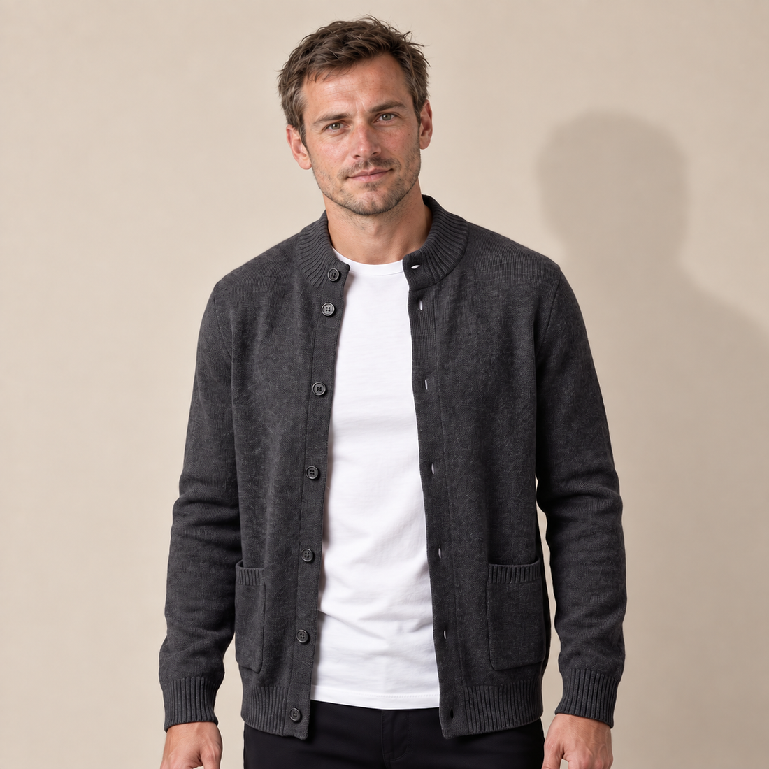 Men's Wool Button-Front Cardigan