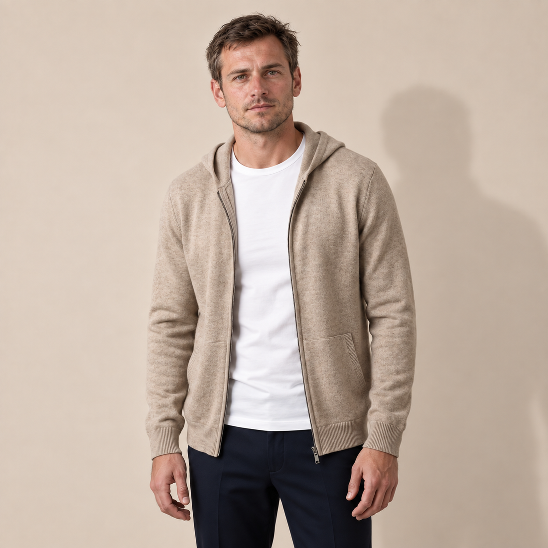 Men's Wool Full-Zip Knit Hooded Cardigan