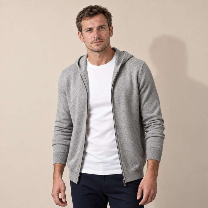 Men's Wool Full-Zip Knit Hooded Cardigan