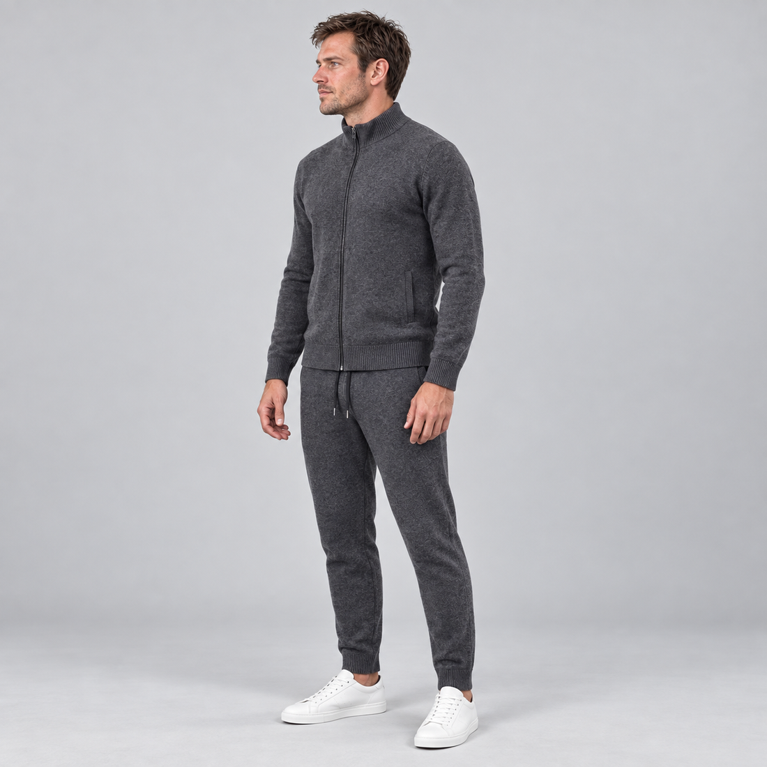 Men's Wool Knit Zip Cardigan and Trouser Co-ord Set