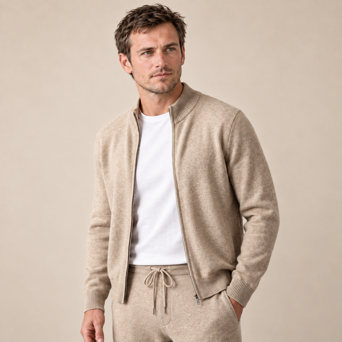 Men's Wool Knit Zip Cardigan and Trouser Co-ord Set