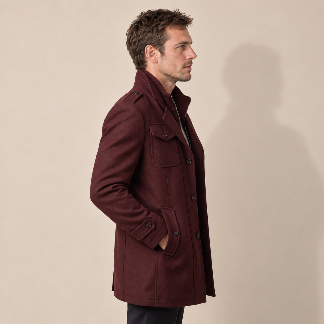 Men's Wool Stand-Collar Overcoat