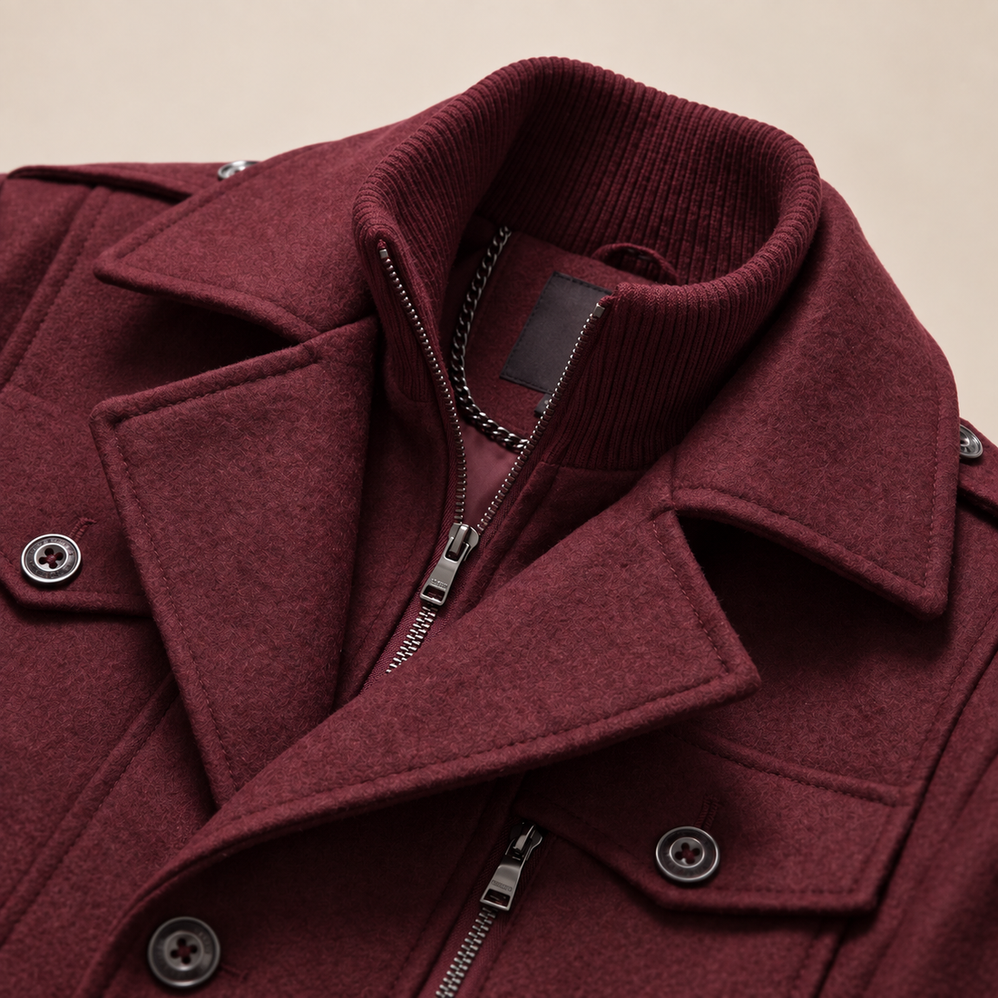 Men's Wool Stand-Collar Overcoat