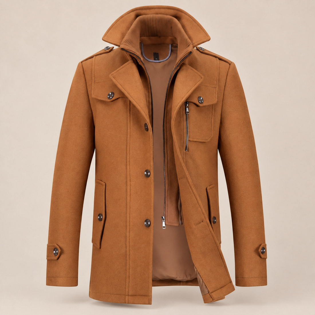 Men's Wool Stand-Collar Overcoat