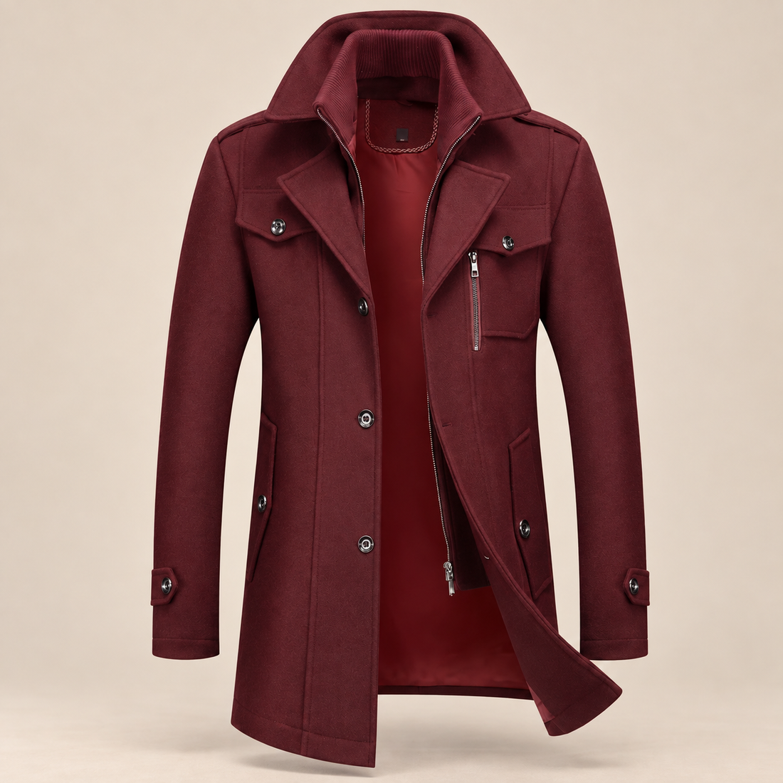 Men's Wool Stand-Collar Overcoat