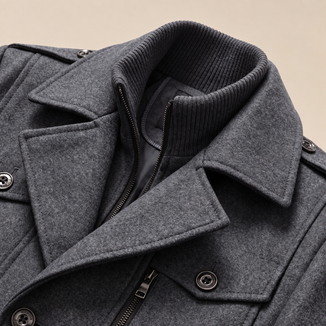 Men's Wool Stand-Collar Overcoat