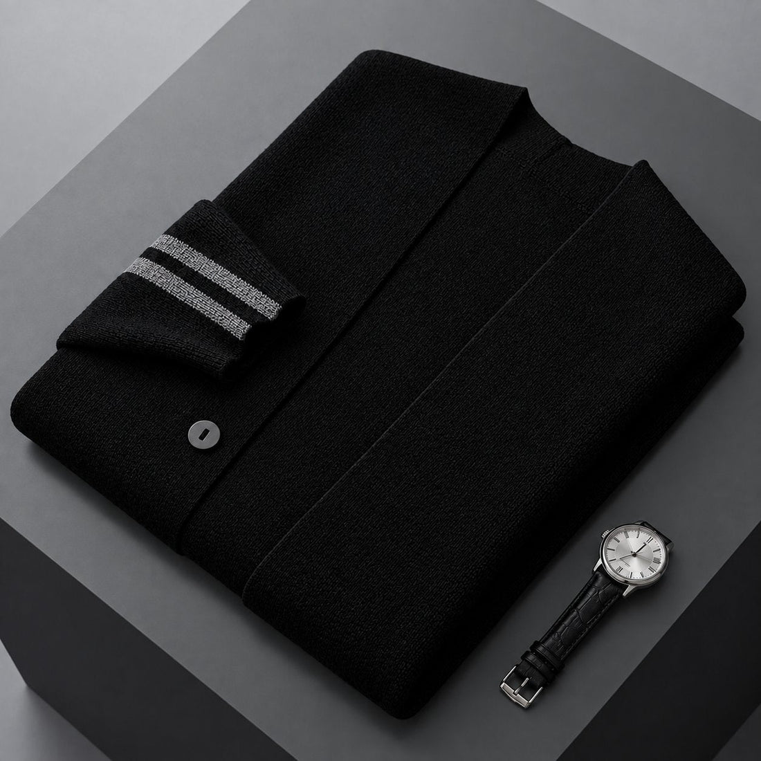 Men's Cardigan with Varsity Sleeve Stripes
