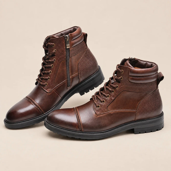 Men's Faux Leather Boots with Side Zip and Laces