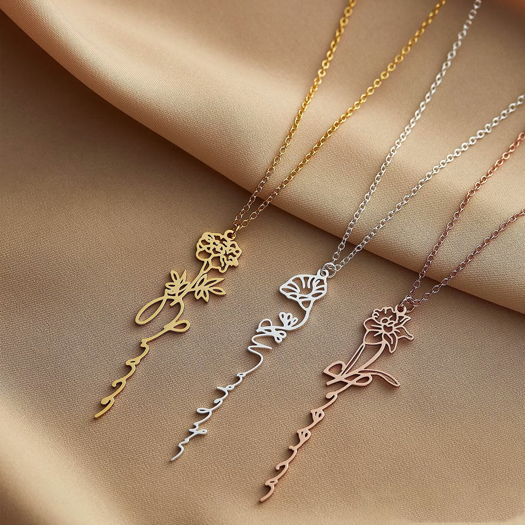 Birth flower name necklace