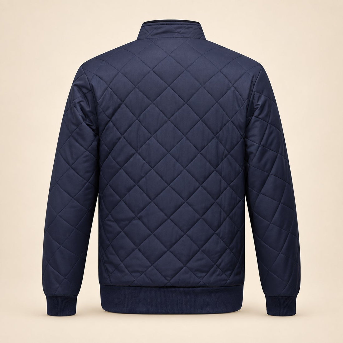 Men's Diamond Quilted Zip-Up Jacket with Stand Collar