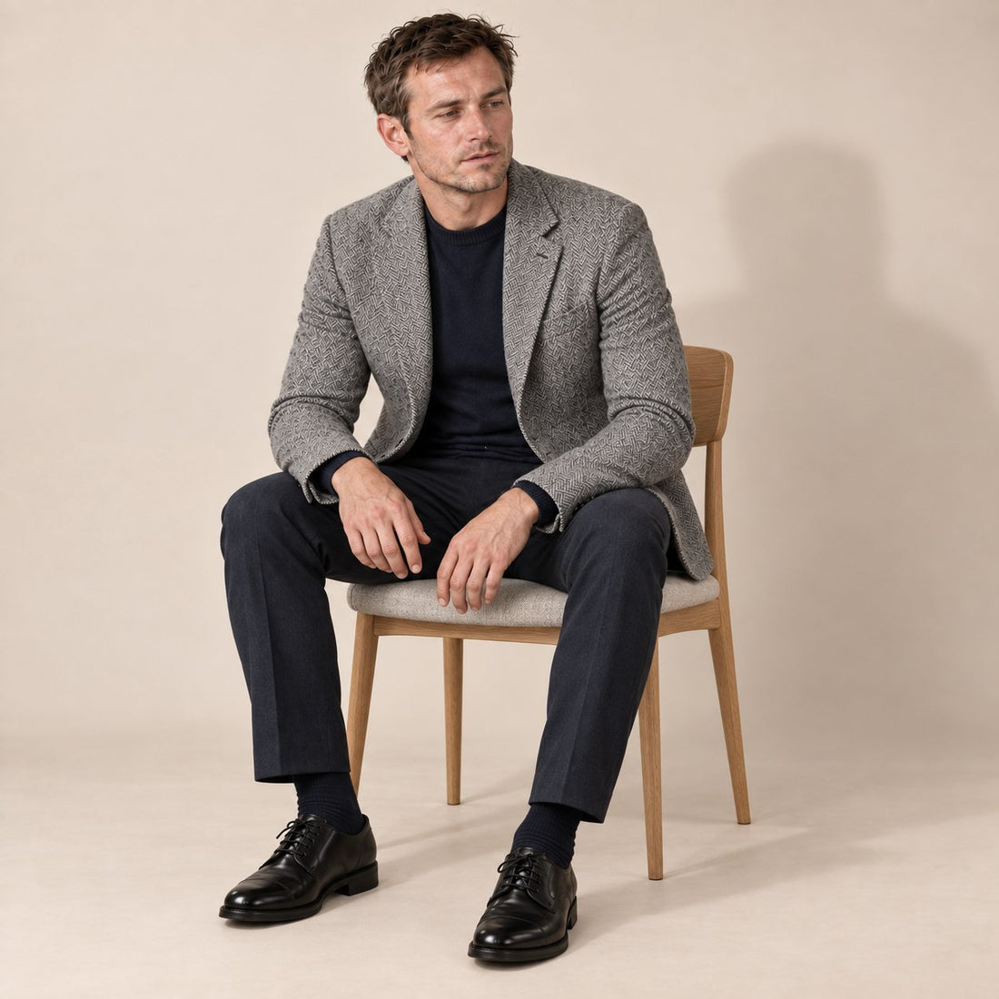Men's Blazer Herringbone Wool-Blend Tailored