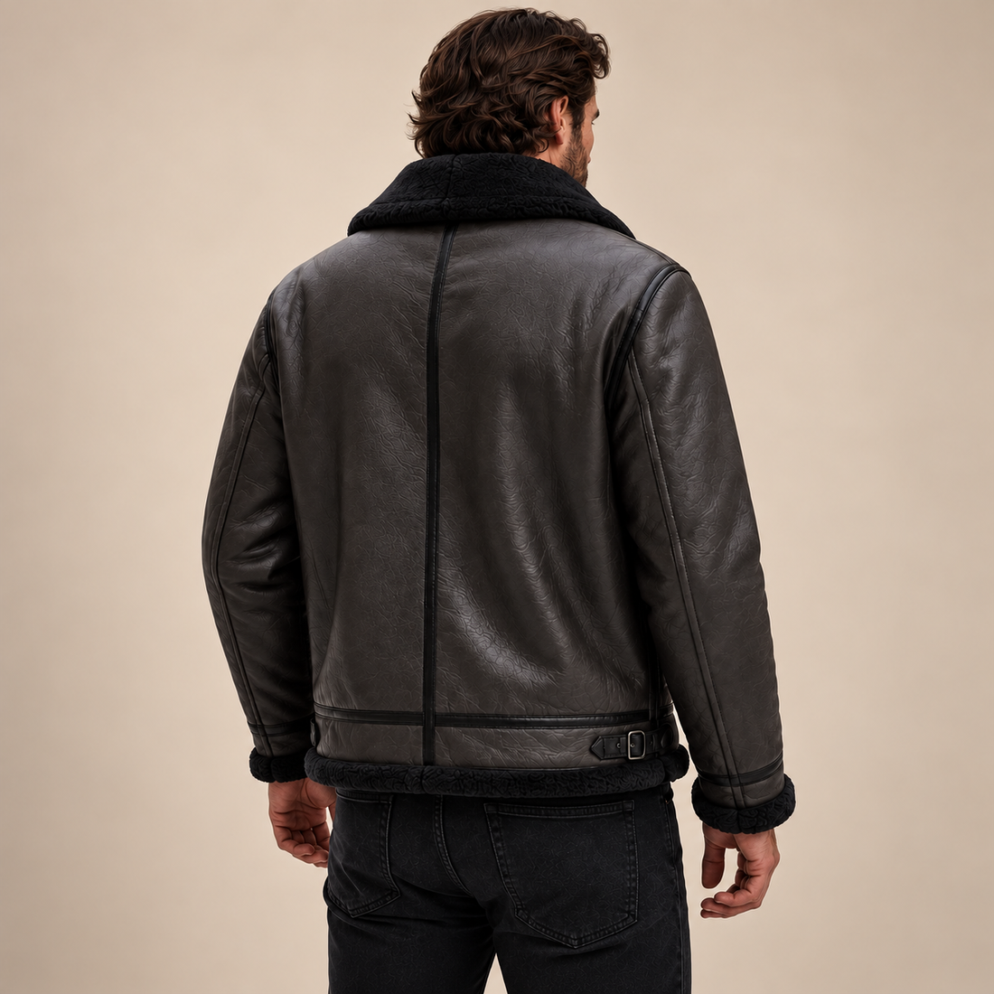 Men's Faux Leather Shearling Aviator Jacket
