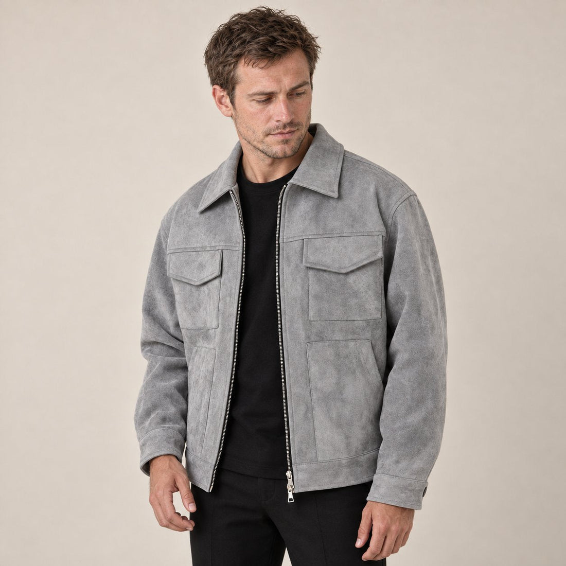 Men's Faux Suede Relaxed-Fit Jacket