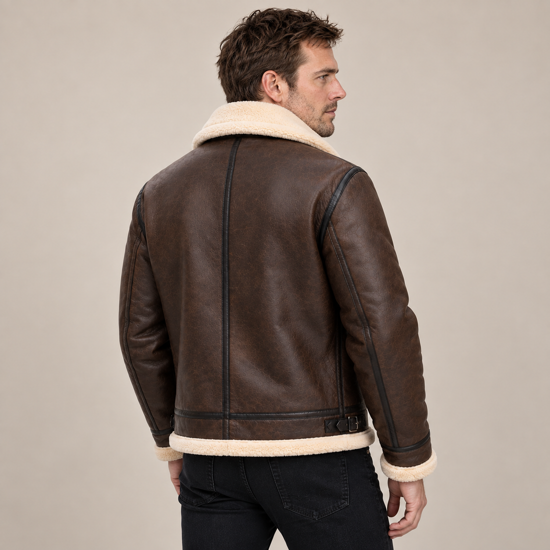 Men's Faux Leather Shearling Aviator Jacket
