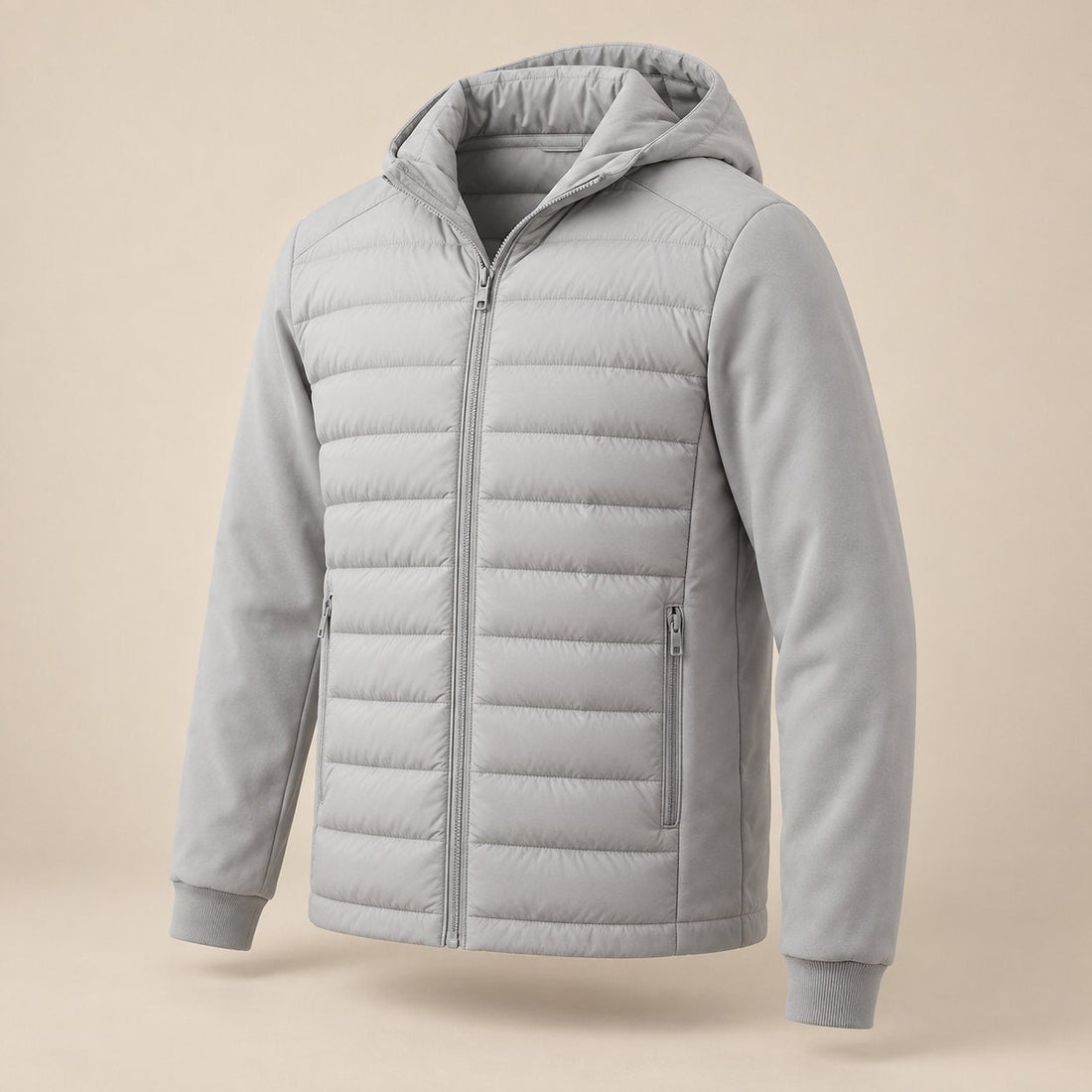Men's Hooded Down Jacket with Quilted Panels