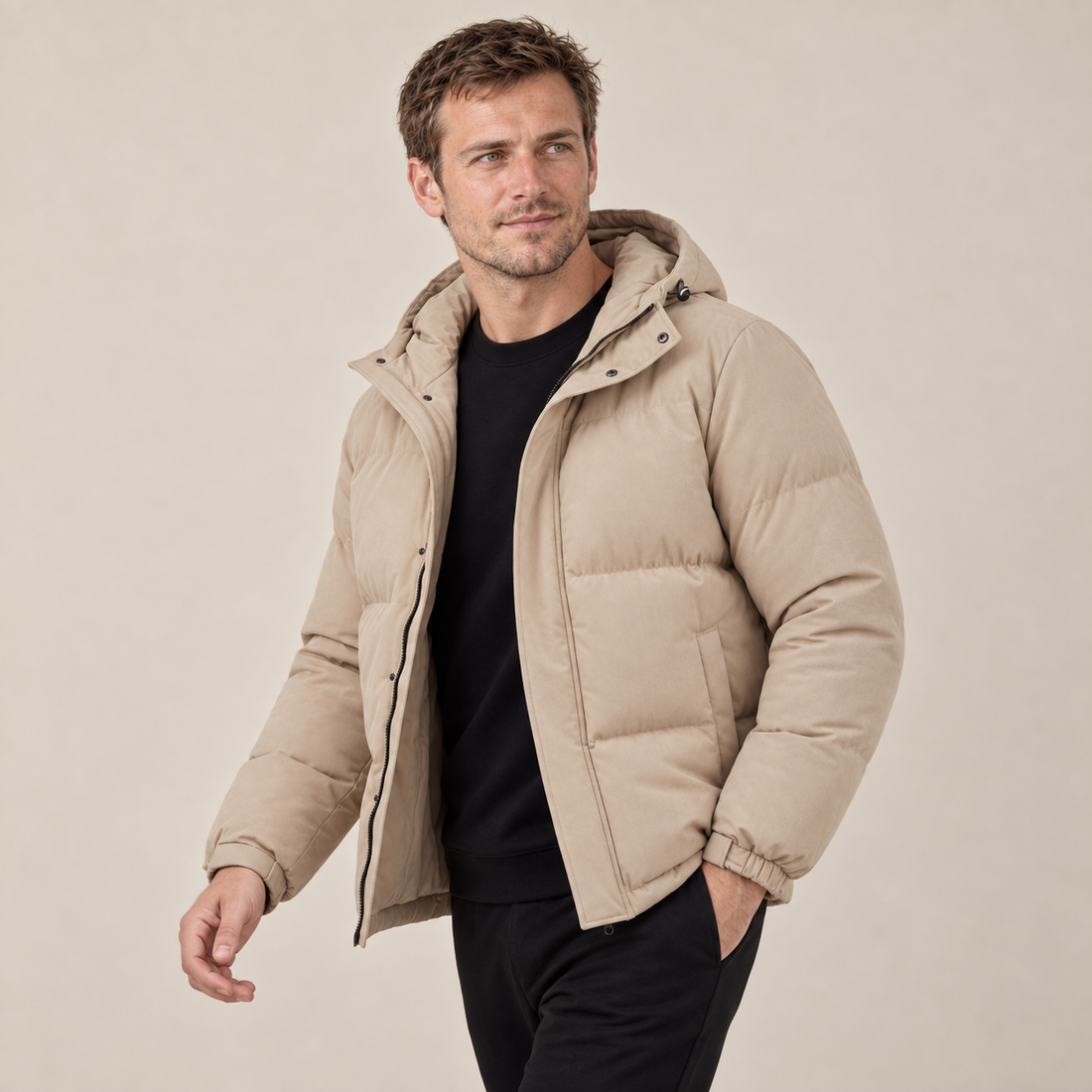 Beige Hooded Puffer Jacket
