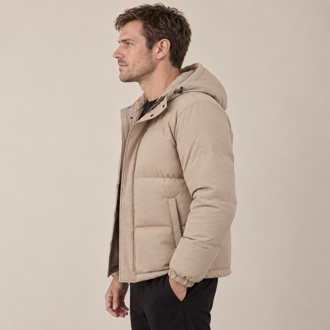 Beige Hooded Puffer Jacket