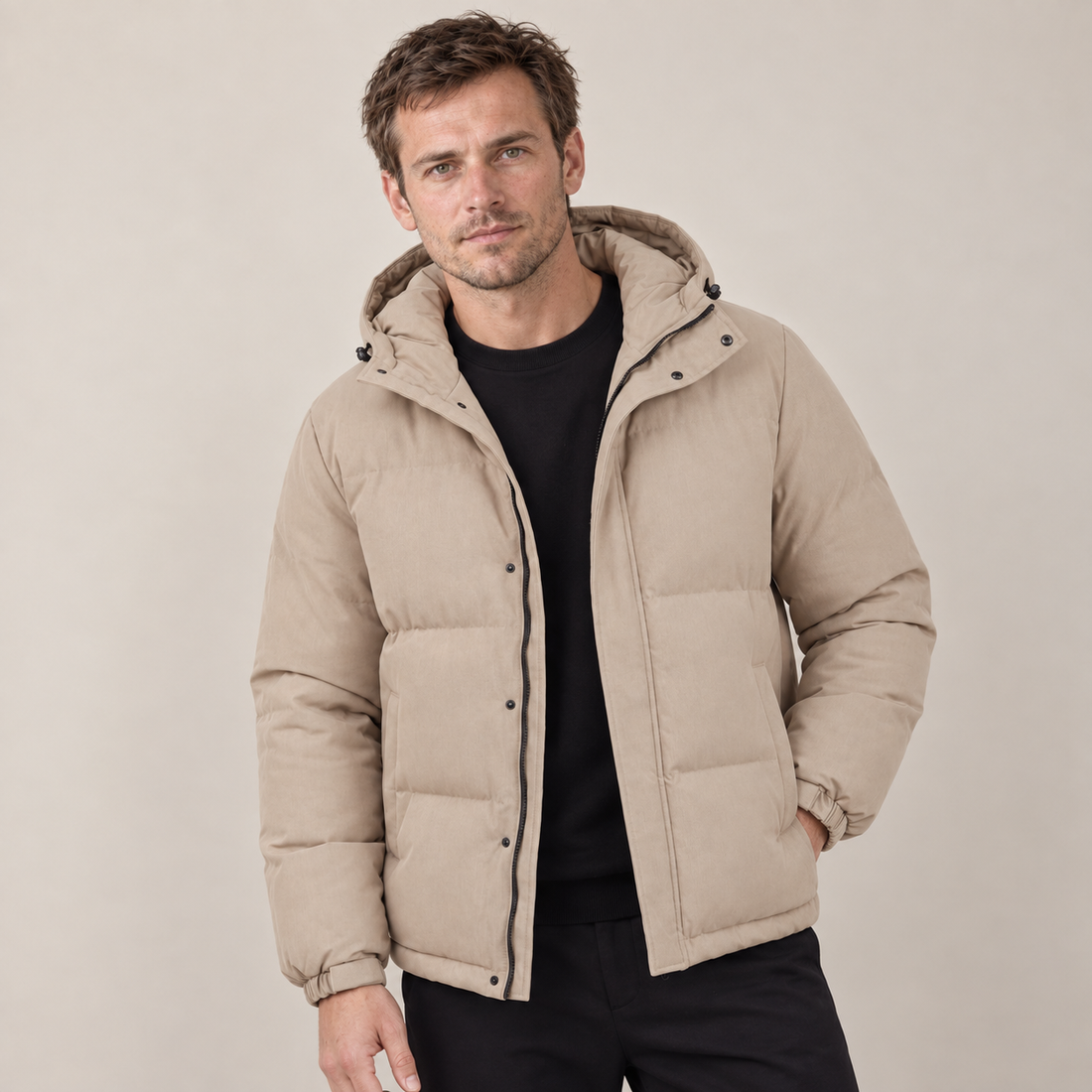 Beige Hooded Puffer Jacket