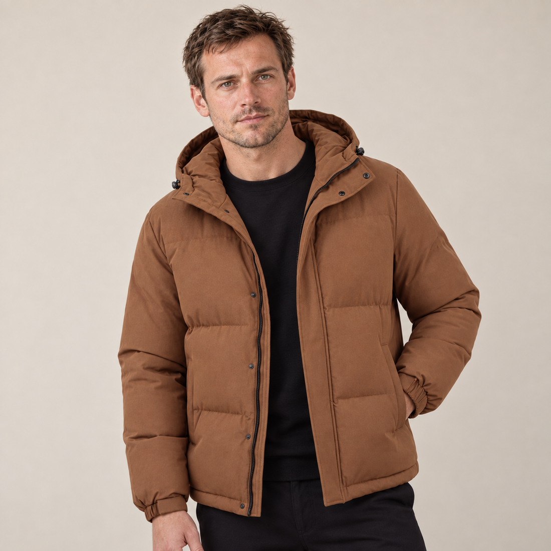 Brown Hooded Puffer Jacket
