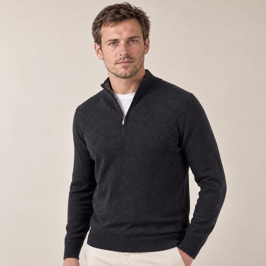 Men's Grey Half-Zip Sweater