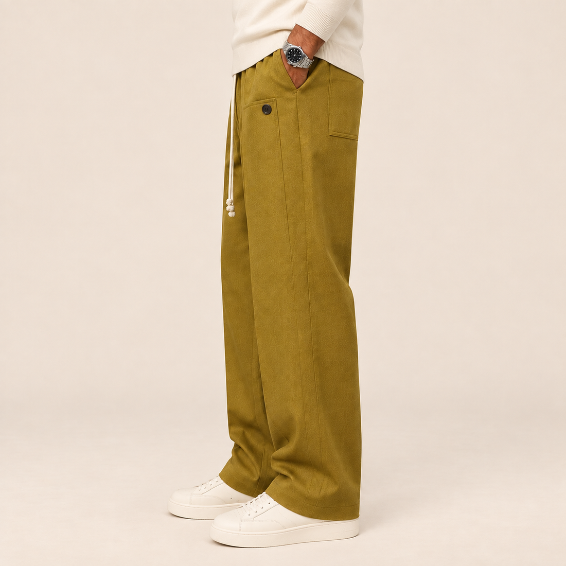 Men's Wide Leg Trousers Relaxed Fit Drawstring Waist