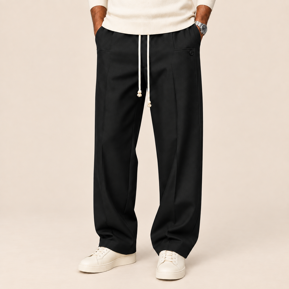 Men's Wide Leg Trousers Relaxed Fit Drawstring Waist