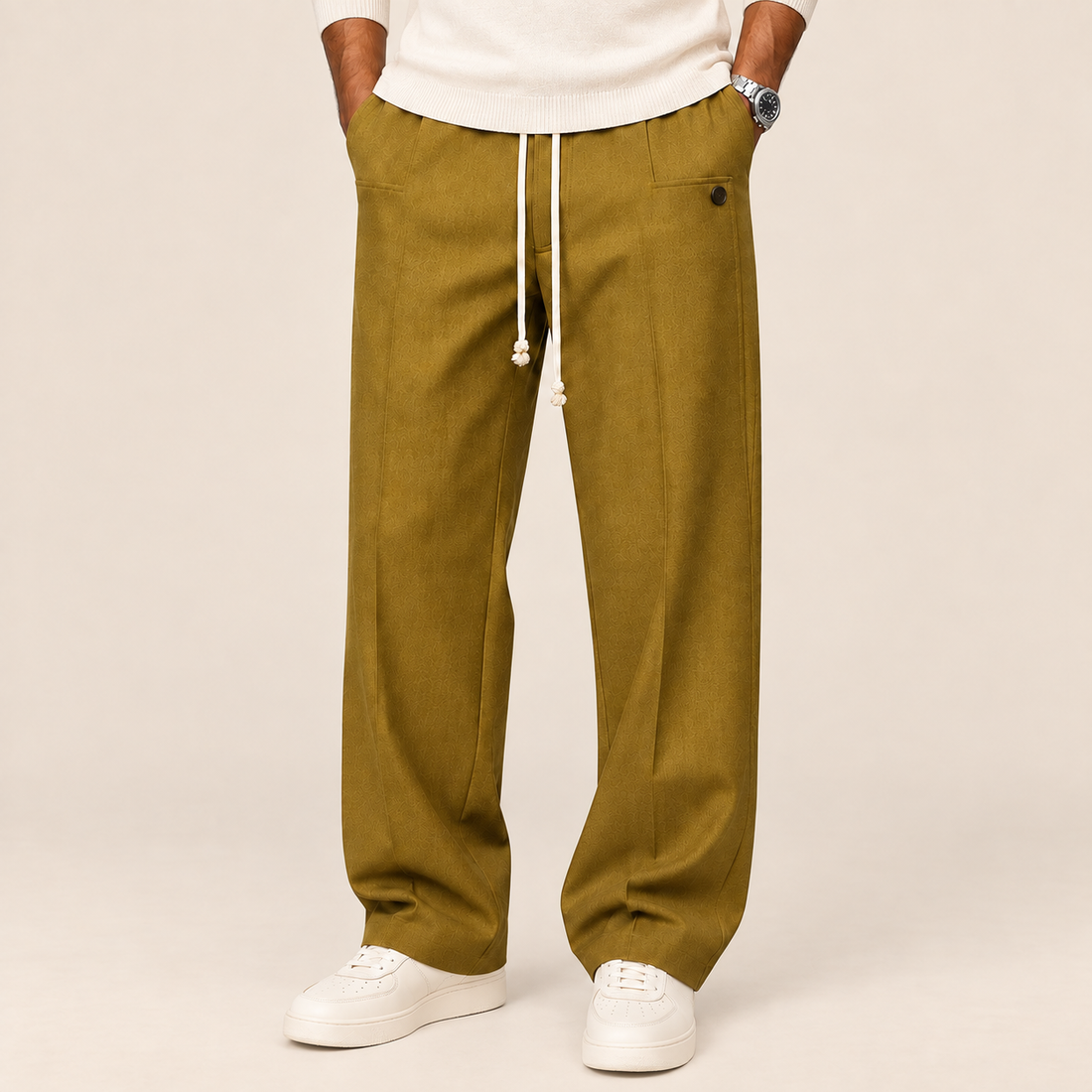 Men's Wide Leg Trousers Relaxed Fit Drawstring Waist