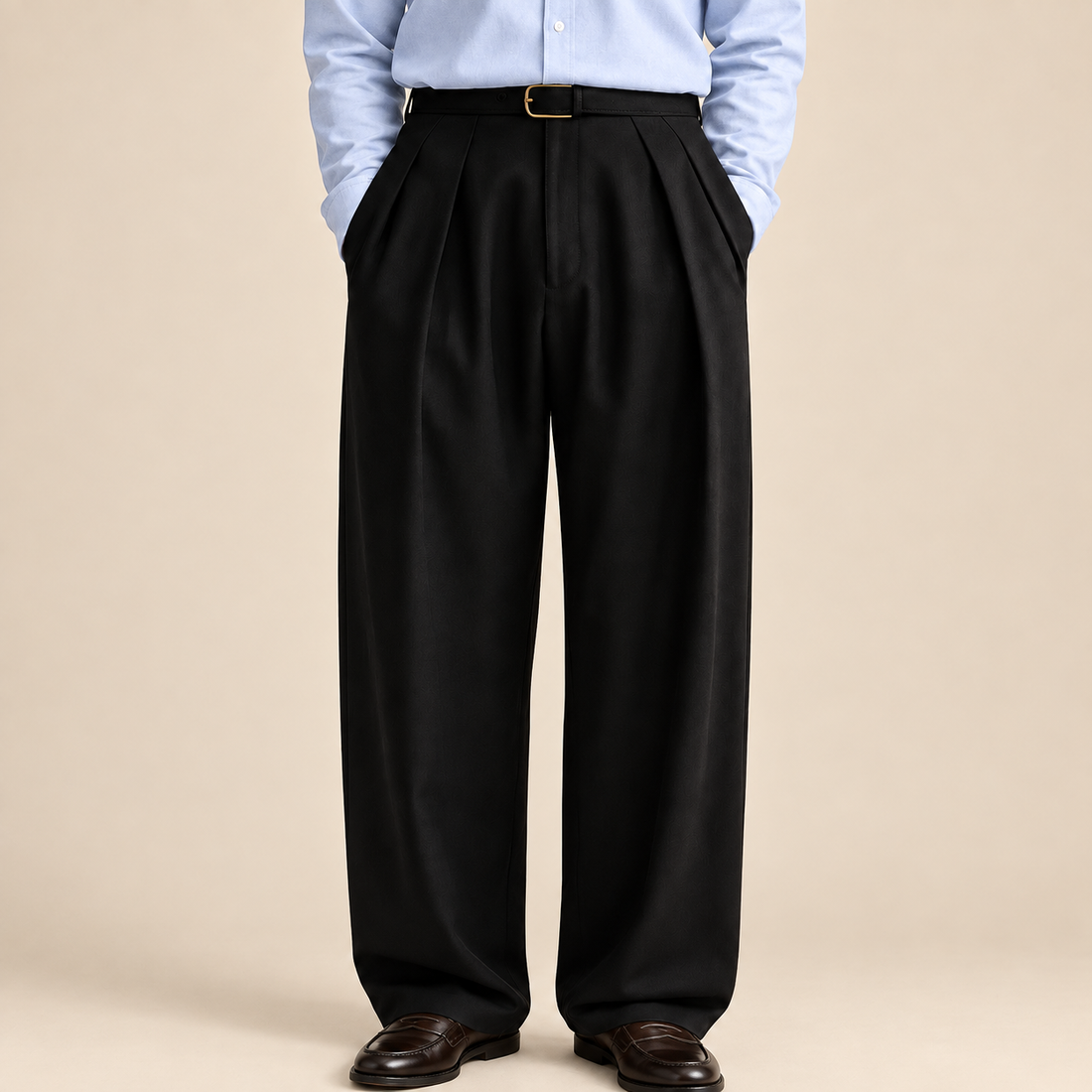 Men's Wide Leg Trousers Pleated High Waist Tailored