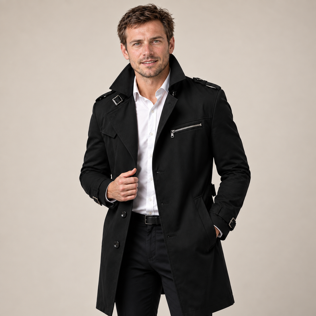 Men's Trench Coat Belted Tailored