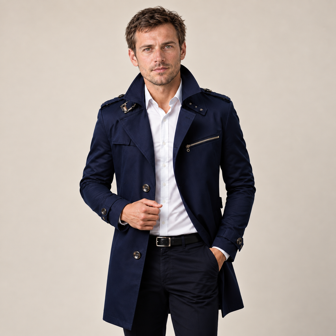 Men's Trench Coat Belted Tailored