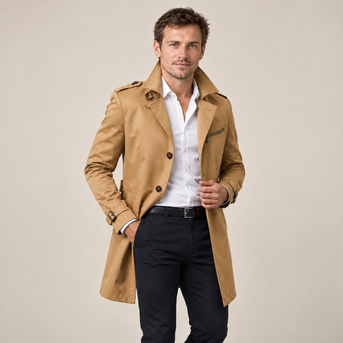 Men's Trench Coat Belted Tailored