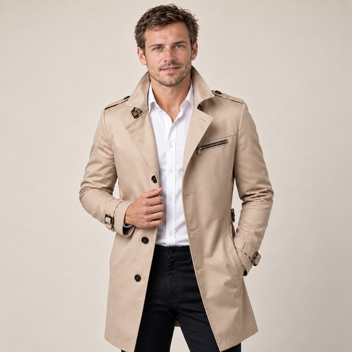 Men's Trench Coat Belted Tailored